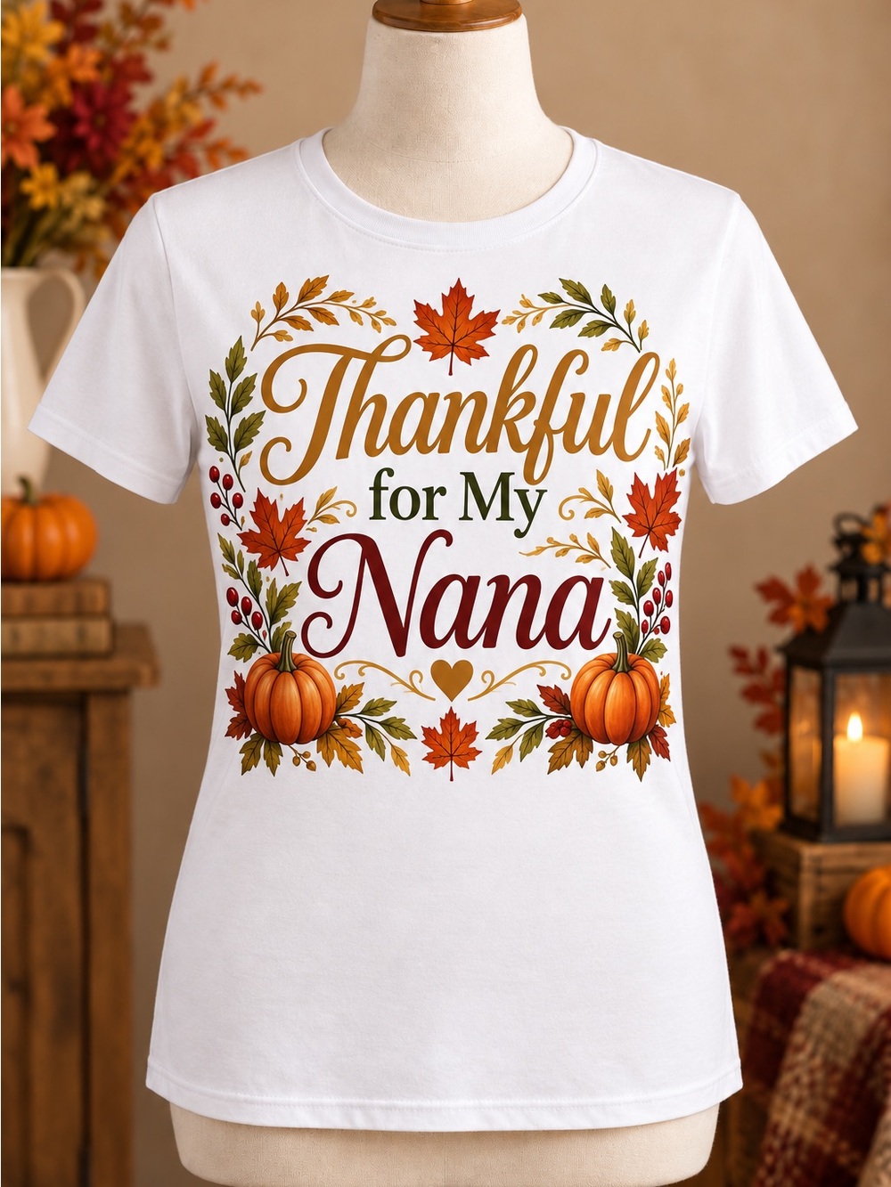 Gildan White Tee - Thankful for My Nana Autumn Graphic